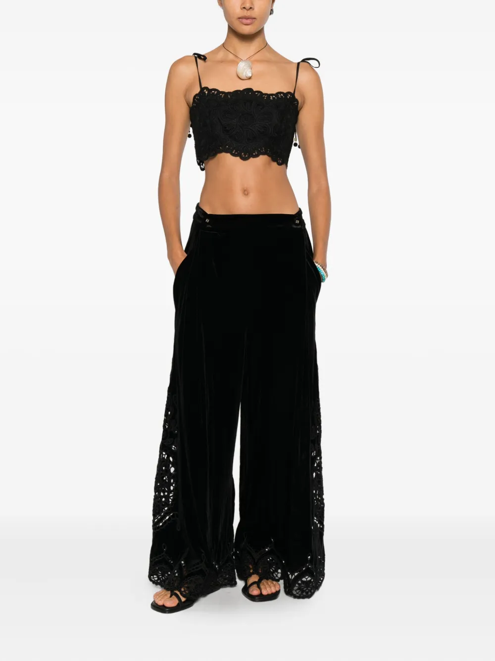 Farm Rio Lace Panel Trousers In Black
