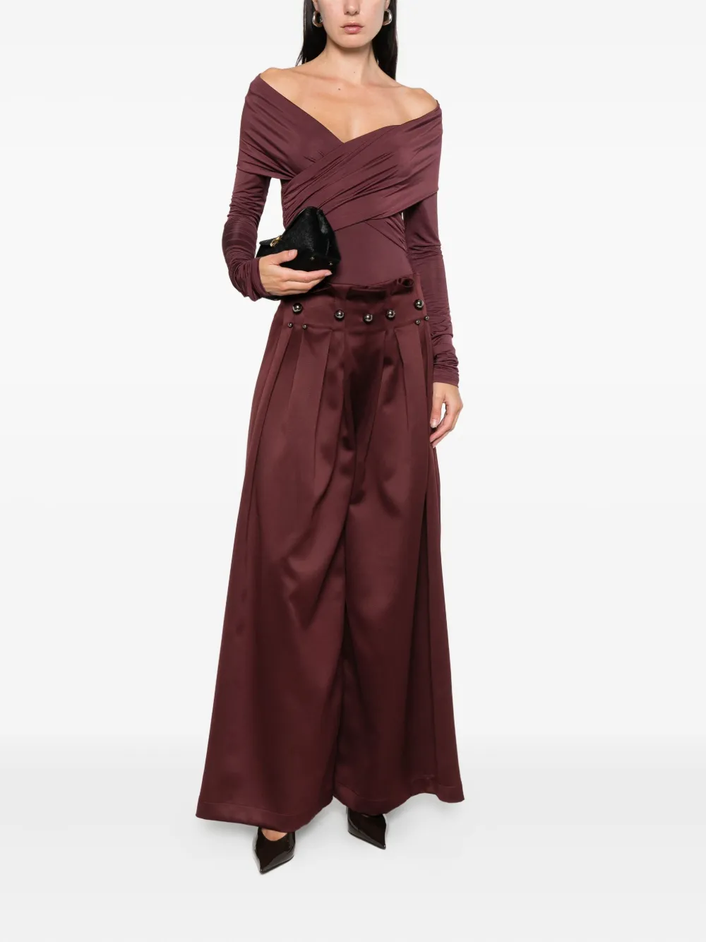 Rosanna Ocampo Boom Boom Pleated Trousers In Burgundy