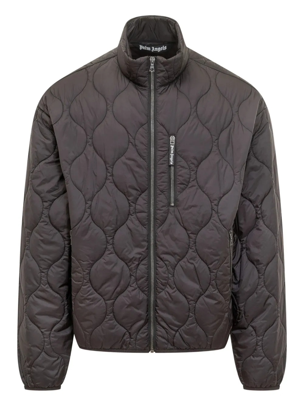 Palm Angels curved logo quilted jacket | Grey | Image 1