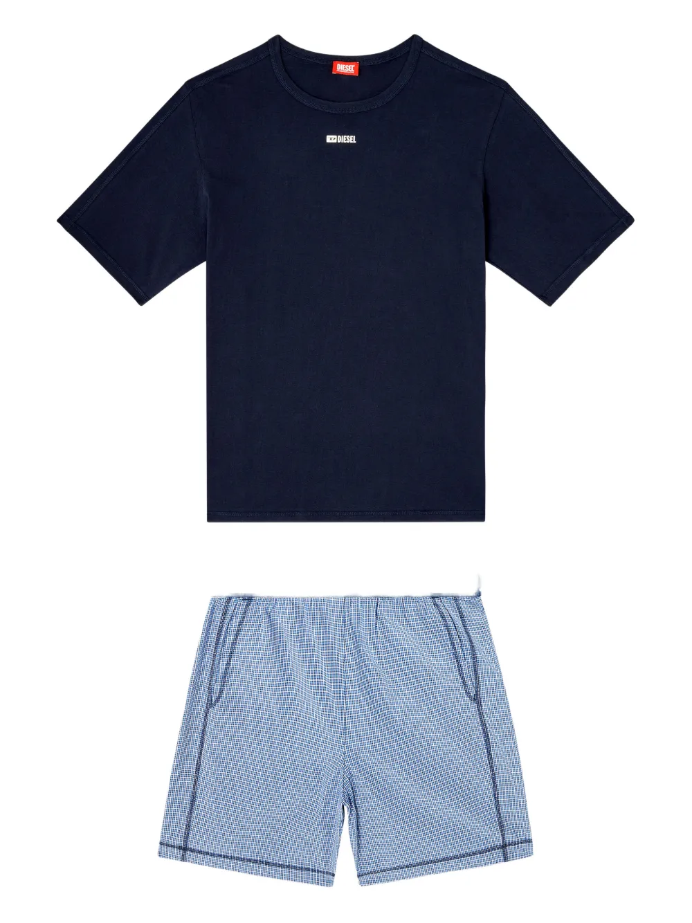 Diesel logo-detail check-pattern pajama set | Blue | Image 1