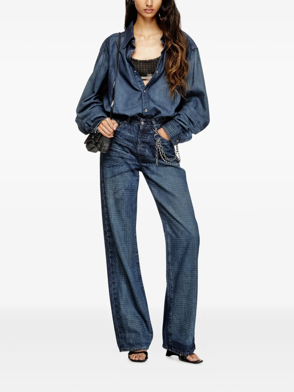 Diesel Ariel Dnm Houndstooth Print Cotton Bra In Gray