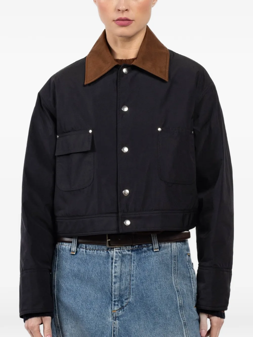 Plan C contrast-collar pocket jacket - Nero