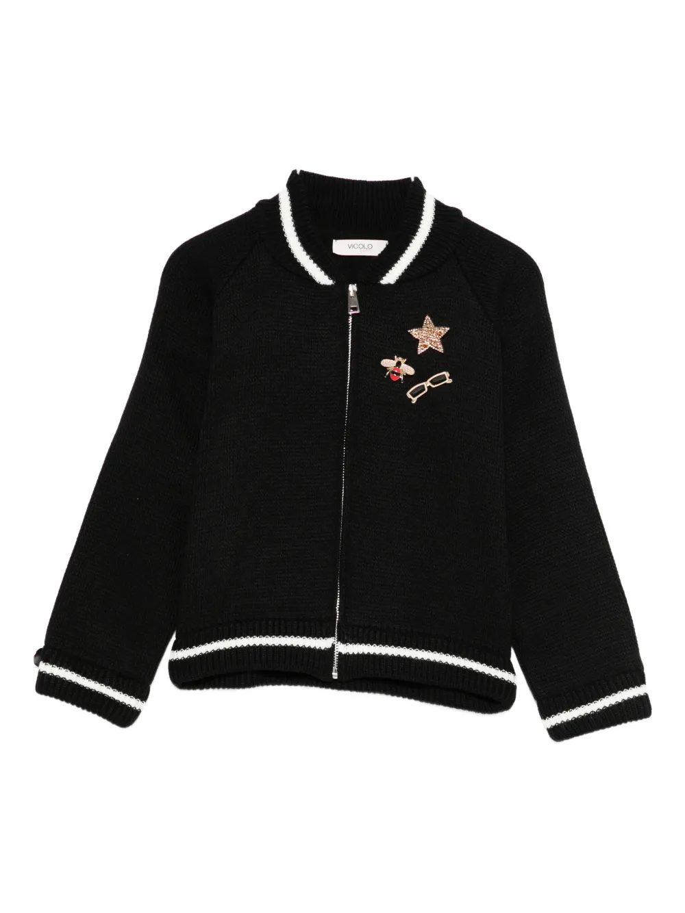 条纹贴花缀饰开衫