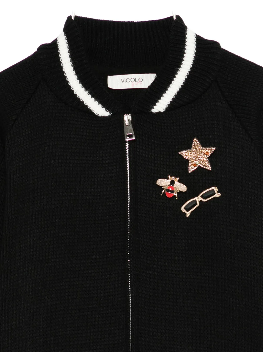 条纹贴花缀饰开衫