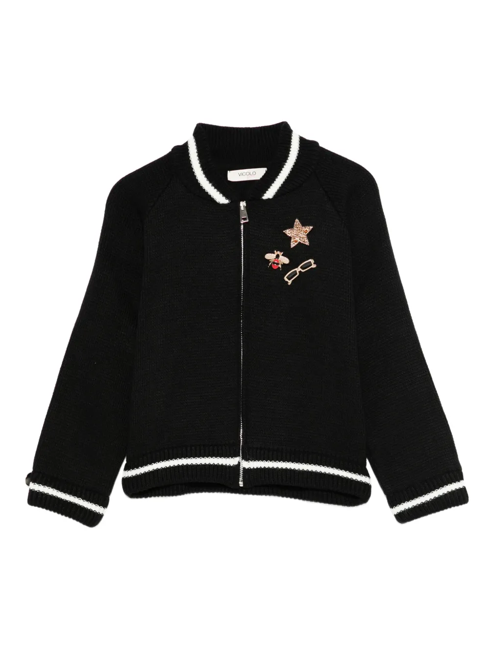 VICOLO striped patch-embellished cardigan - Nero