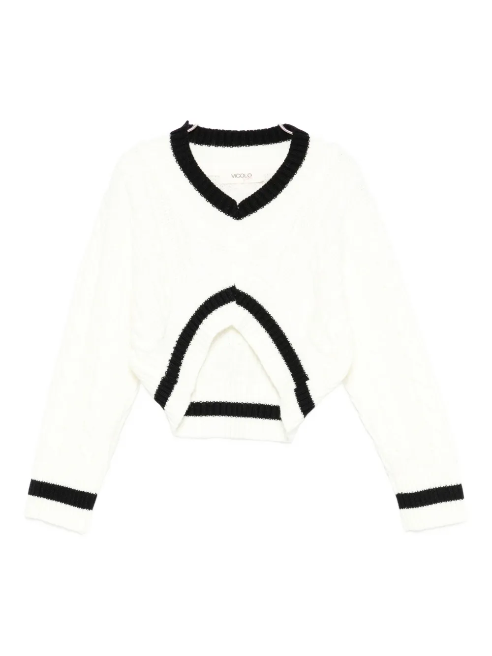 Vicolo V-neck Striped Sweater In White