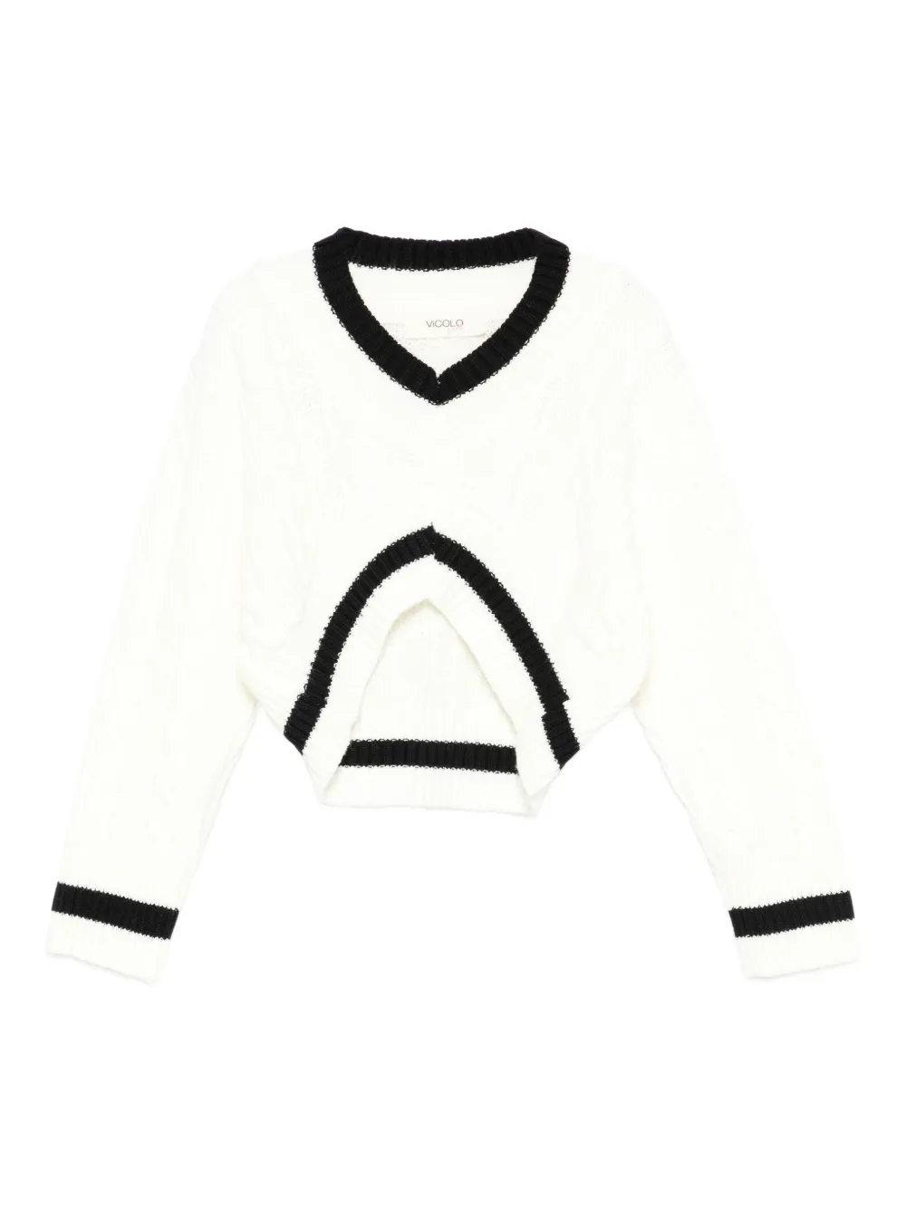 VICOLO pull rayé à col v | blanc | Image 1