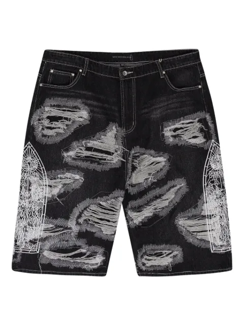 Who Decides War Darning embroidered denim shorts