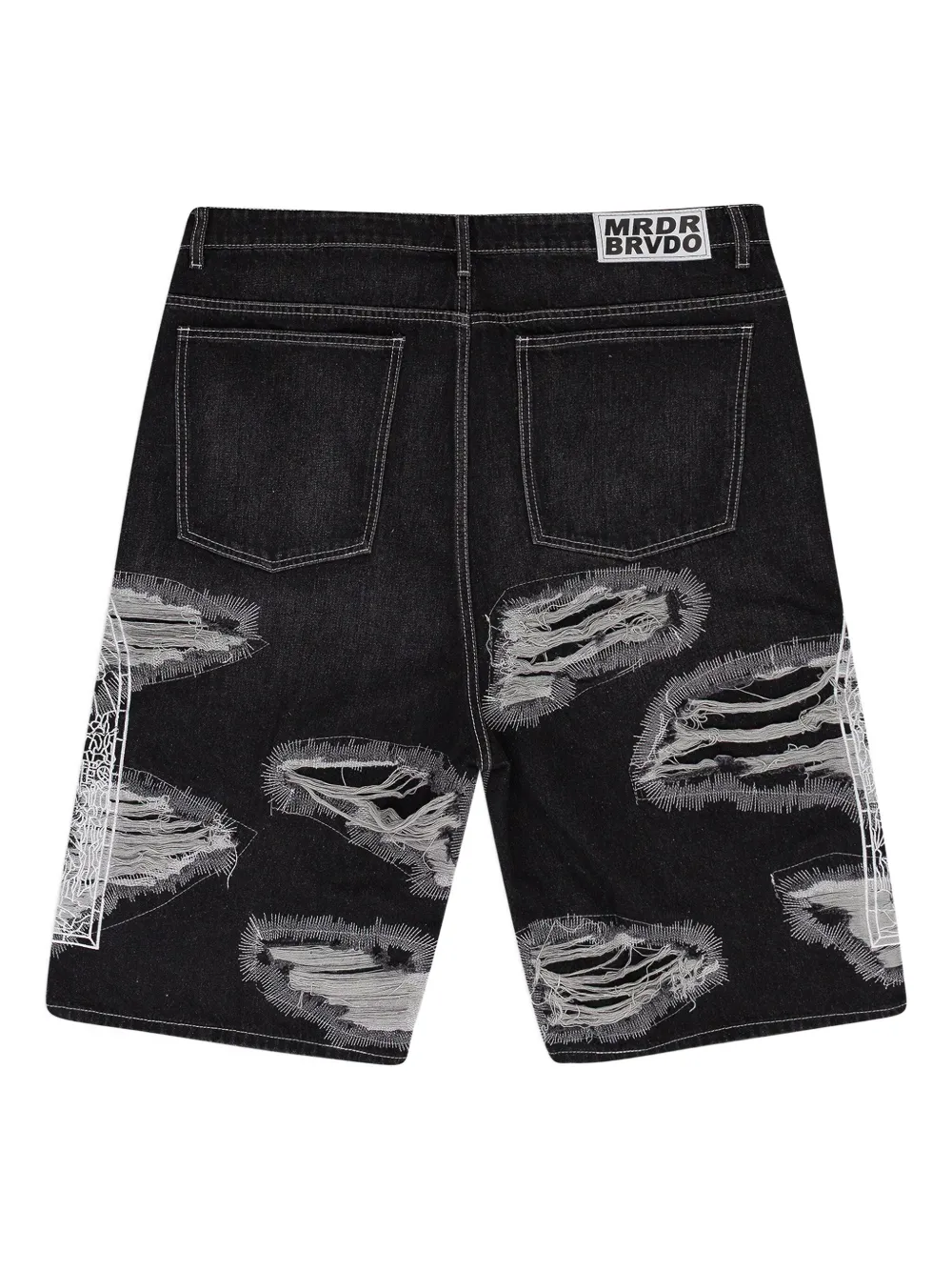 Who Decides War Darning Embroidered Denim Shorts In Black