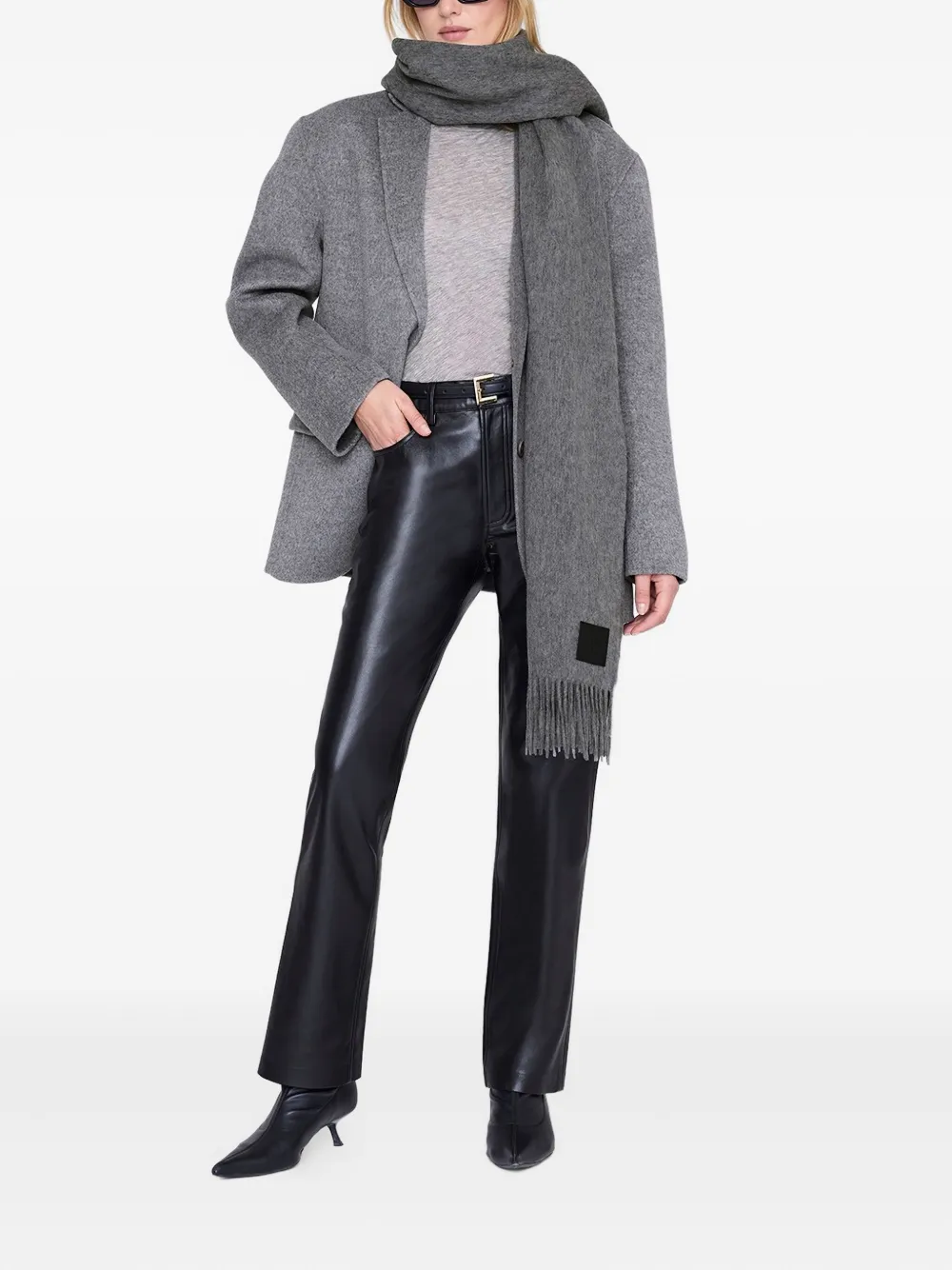 Anine Bing Carley Logo-patch Beanie In Gray