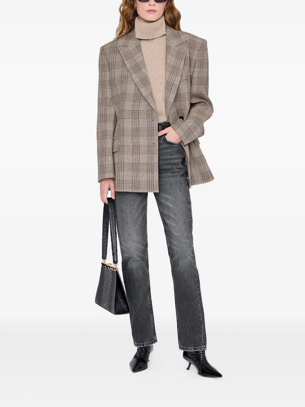  Anine Bing Aretha Plaid Button Blazer - Brown 