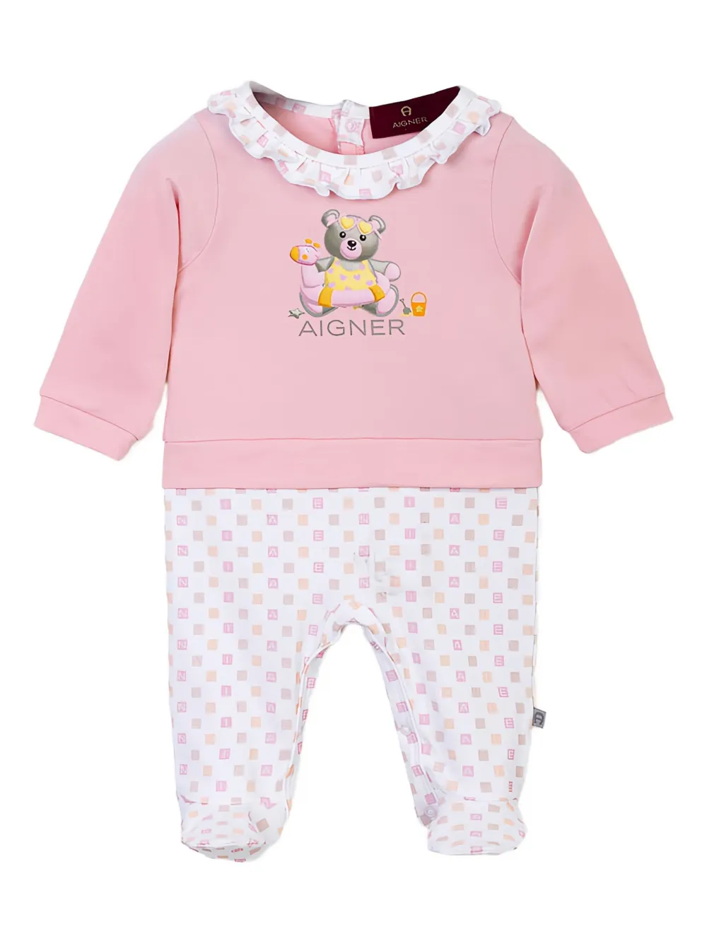 Aigner Kids ruffled graphic-print pyjama | Pink | Image 1