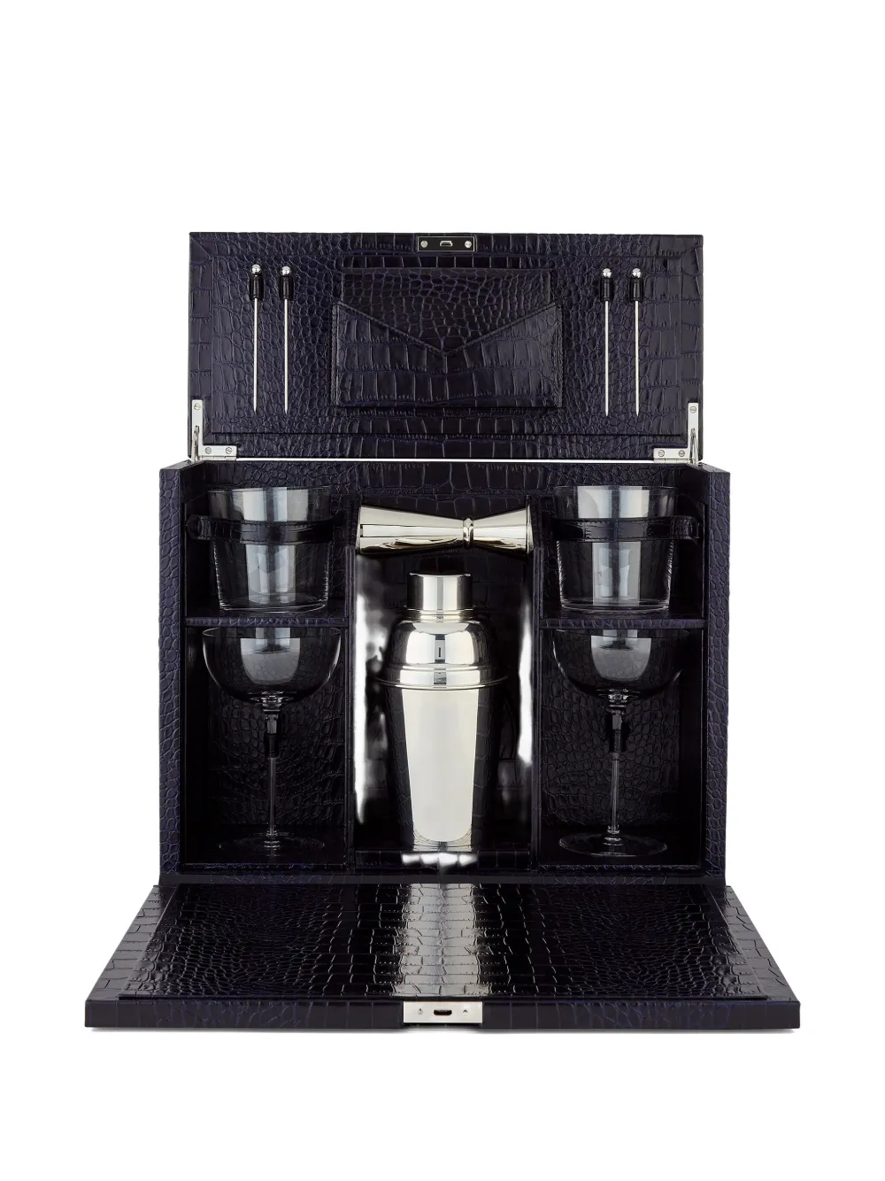 Smythson Mara Crocodile-effect Cocktail Box Set In Blue