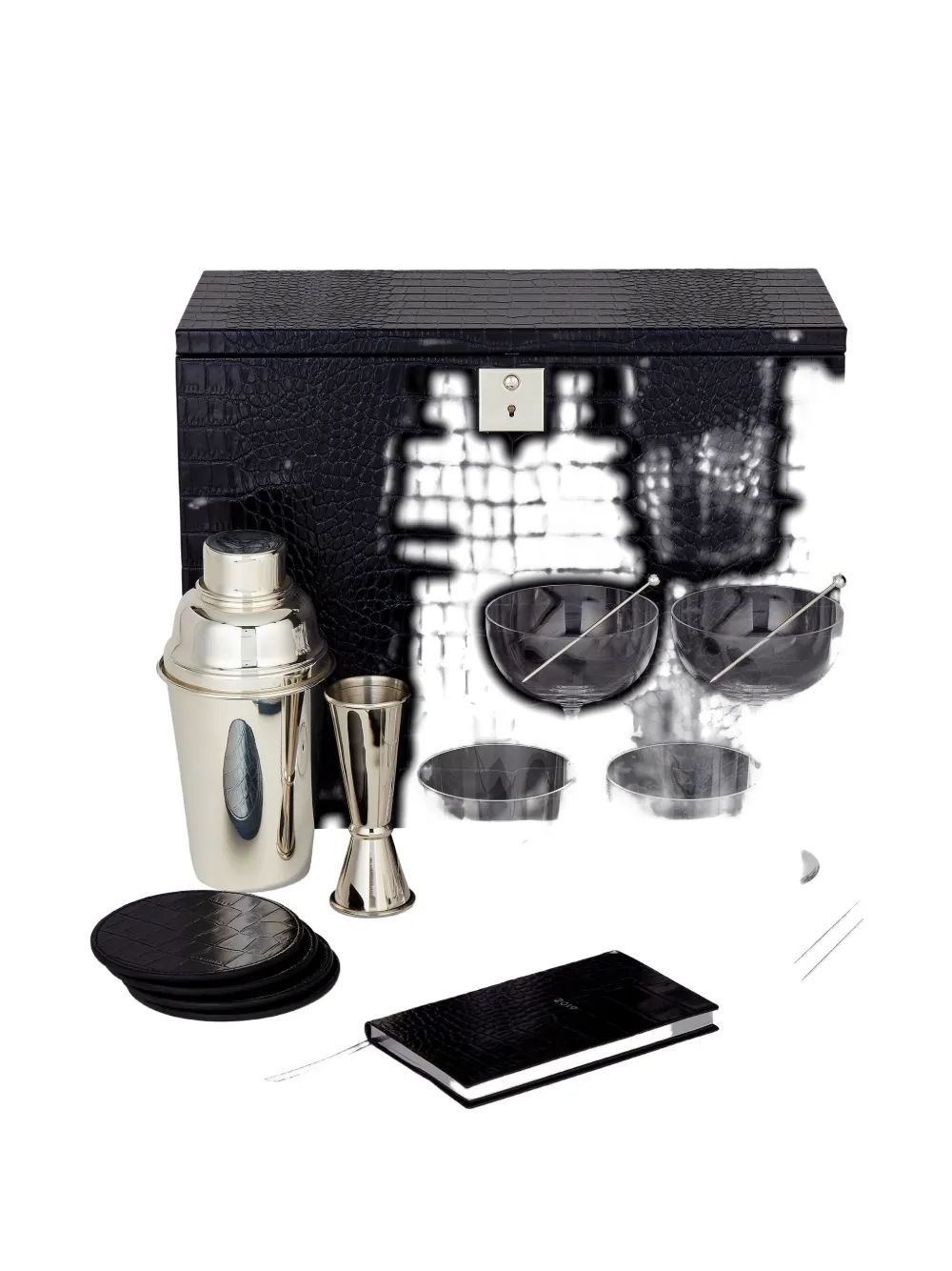 Smythson Mara Crocodile-effect Cocktail Box Set In Blue