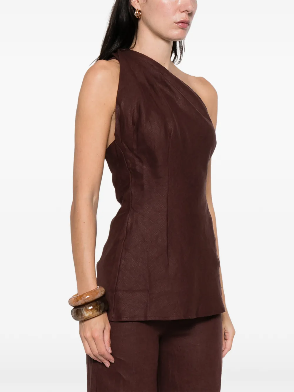 Faithfull The Brand Agua One-shoulder Top In Brown