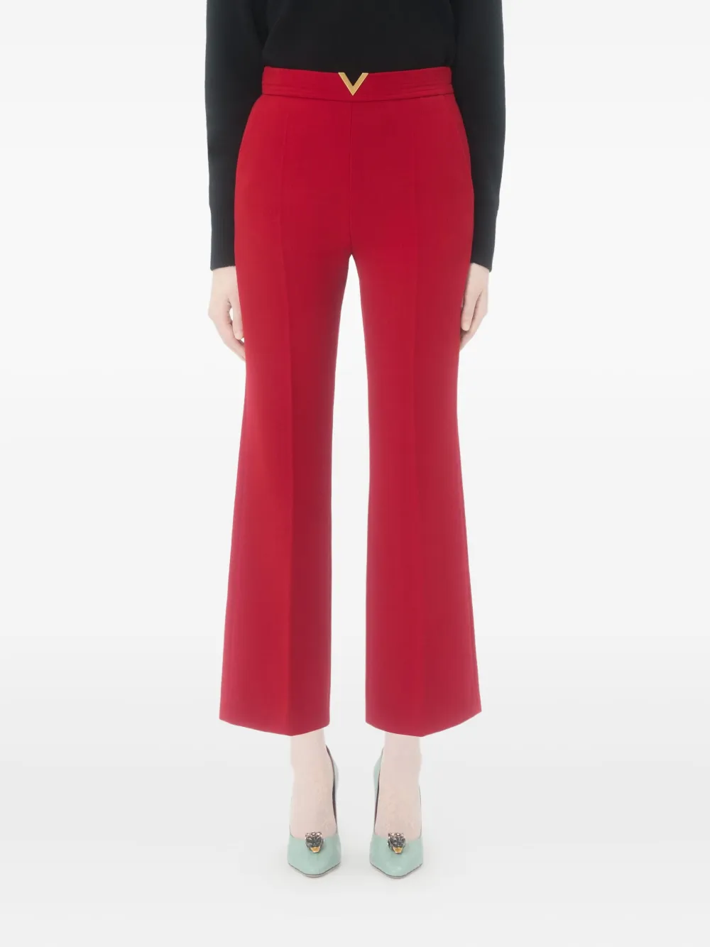 Valentino Garavani Wollen crêpe broek met V-detail Rood