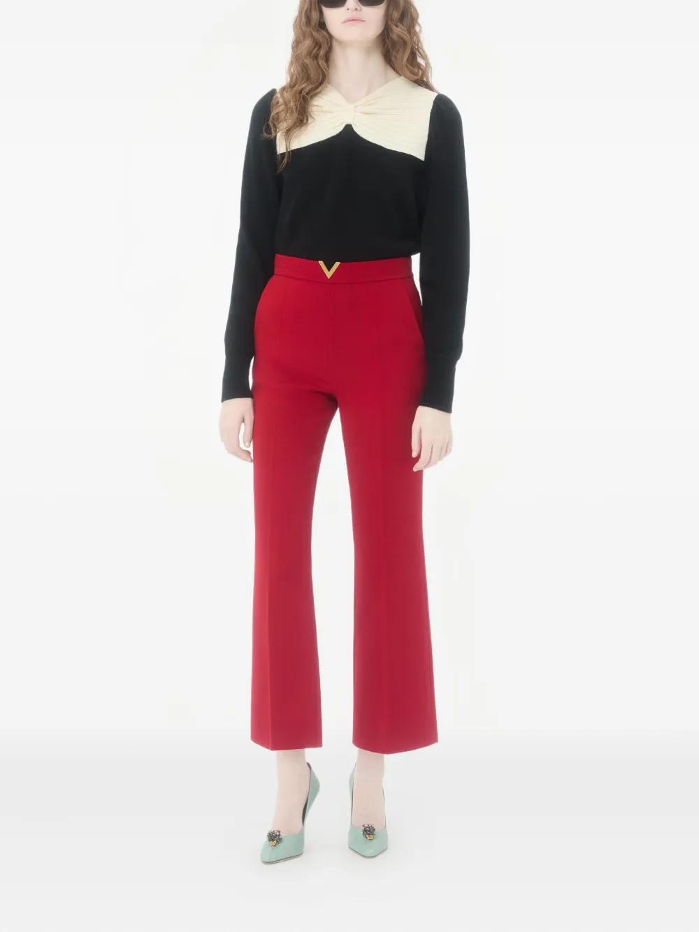 Valentino Garavani Wollen crêpe broek met V-detail Rood