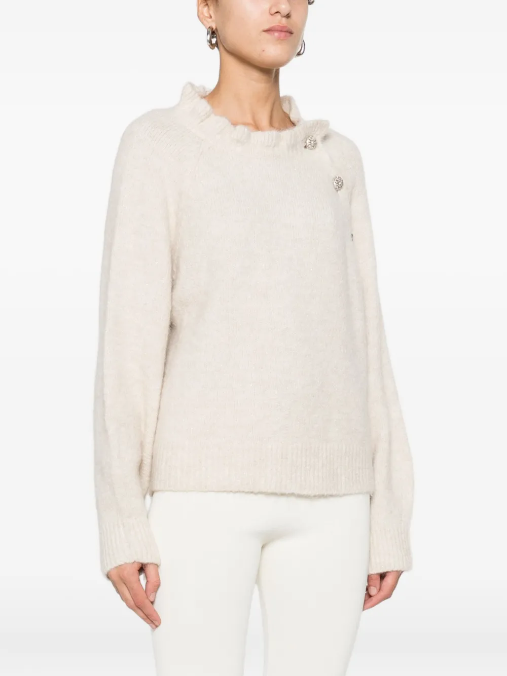 So Allure Ruffled Blouse In Neutral