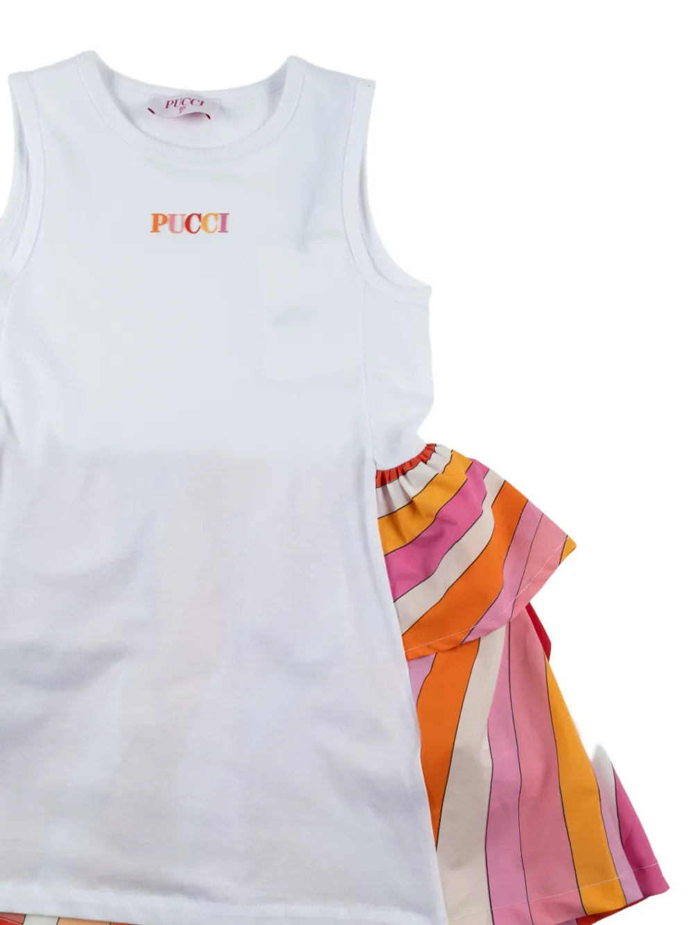 PUCCI Junior Jurk met gestreept detail en ruches Wit