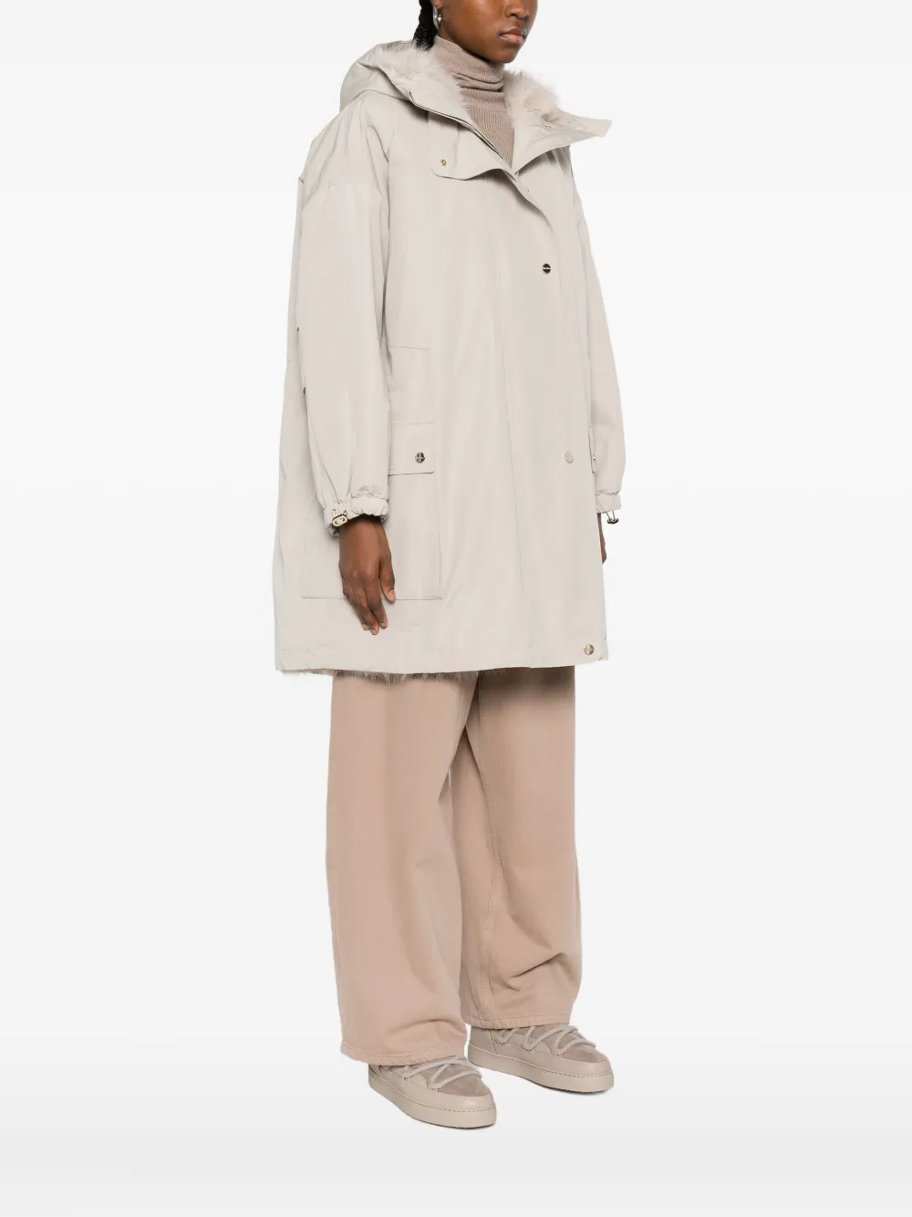 Max Mara Flap-pocket Hooded Coat In Neutral