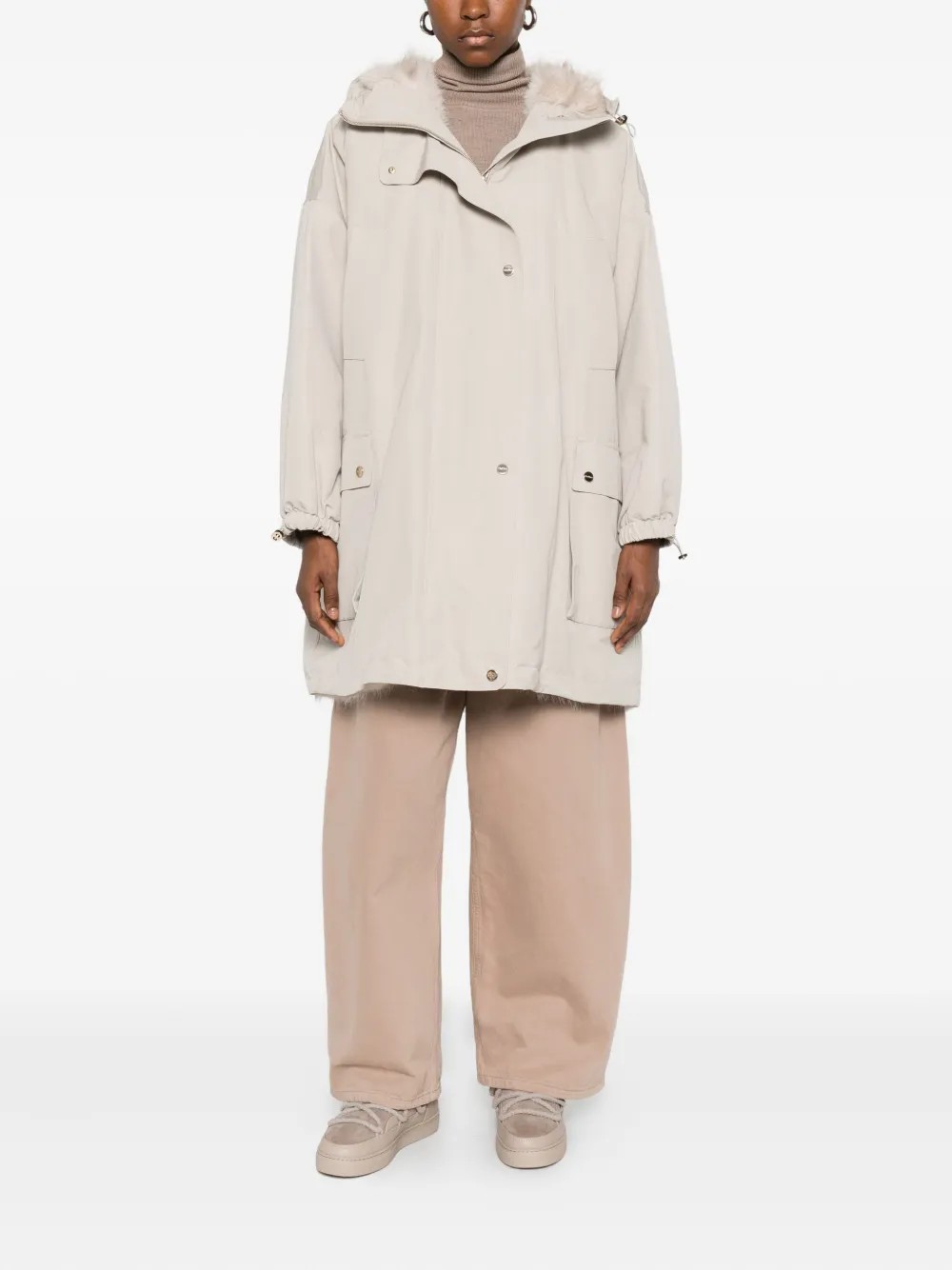 Max Mara Flap-pocket Hooded Coat In Neutral