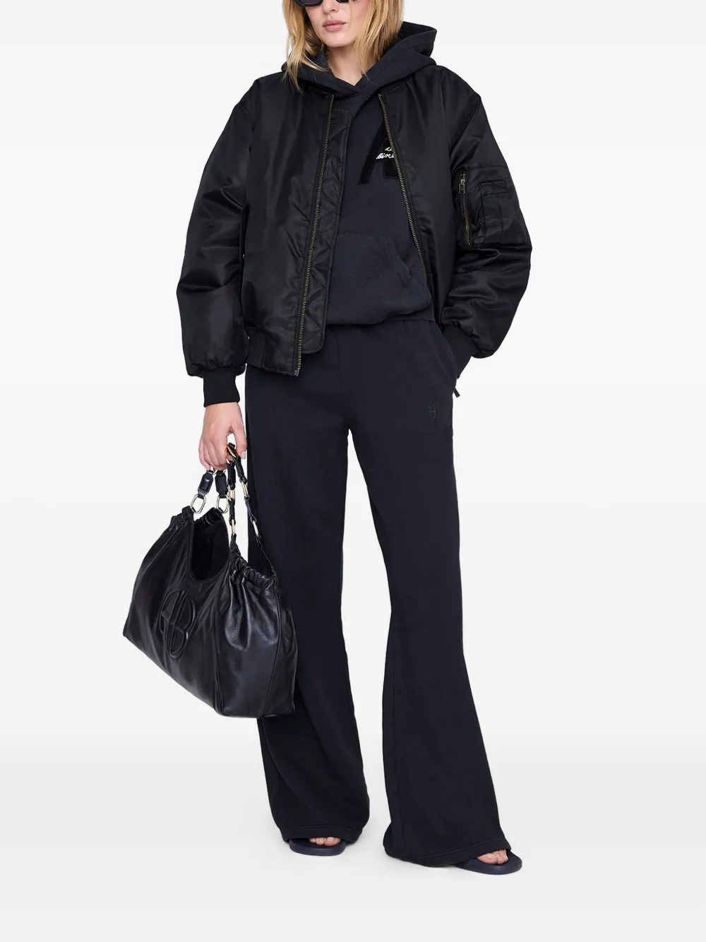 Anine Bing Kacey Monogram Track Pants In Black