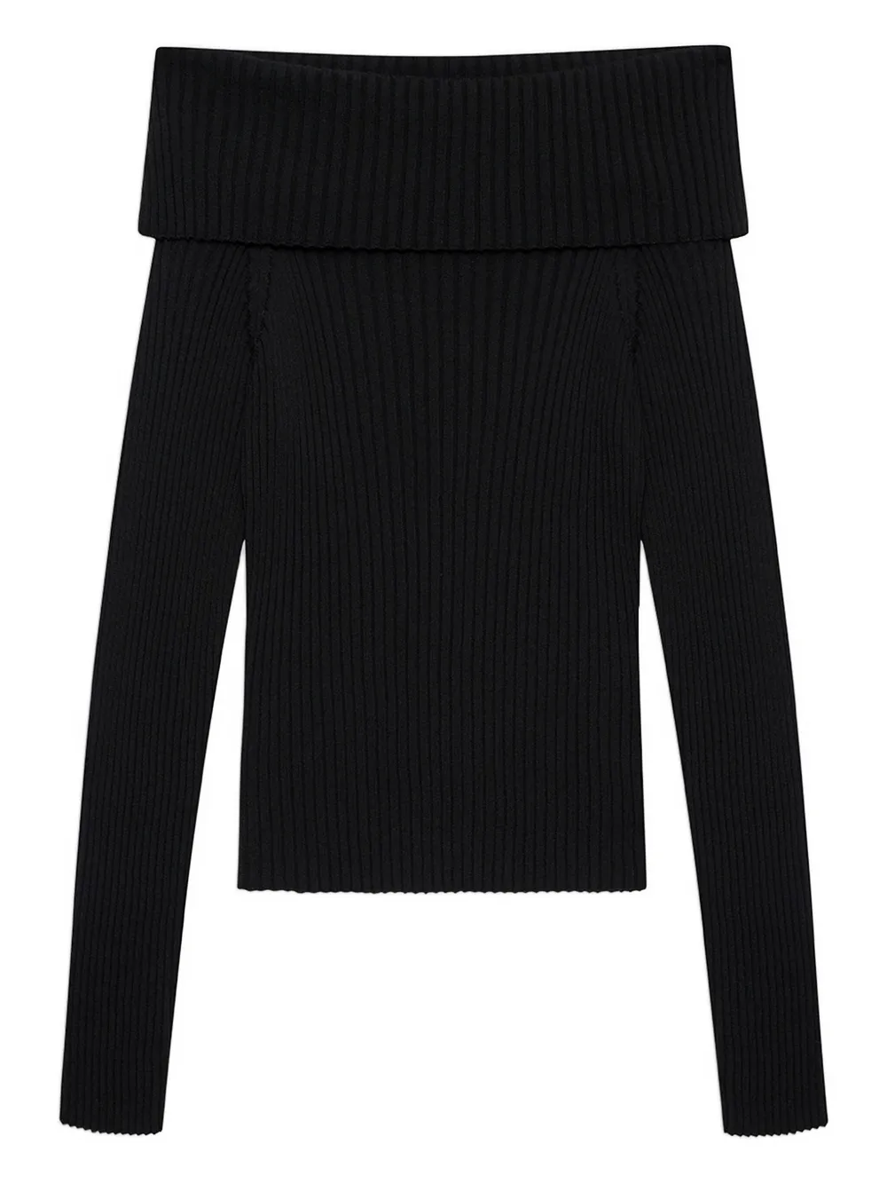 ANINE BING Kira off-shoulder geribbelde trui Zwart