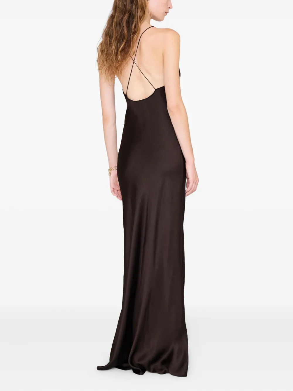 Anine Bing Laurel Silk-blend Satin Maxi Dress In Brown