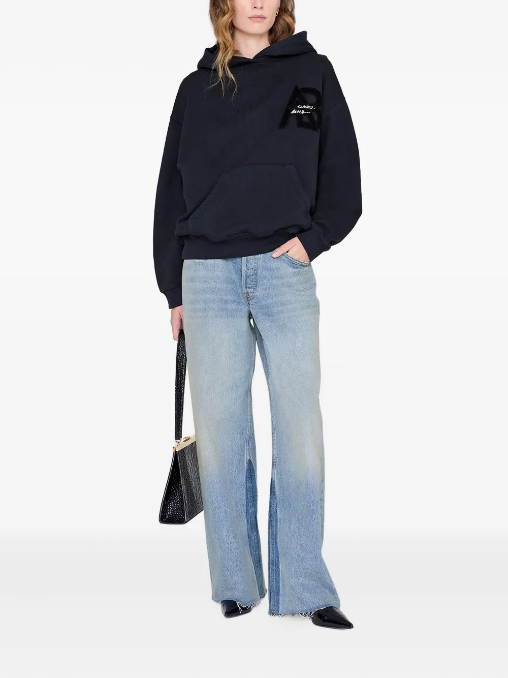 Anine Bing The Jaci Logo-appliqué Hoodie In Blue