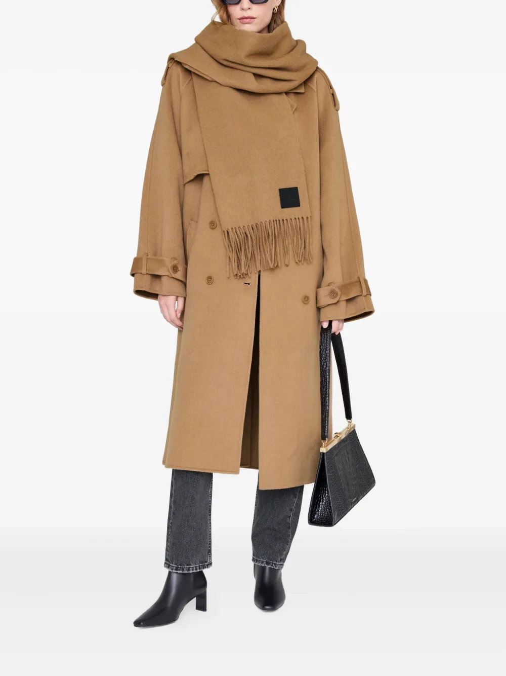 Anine Bing Augustina Fringed Wool Scarf In Brown