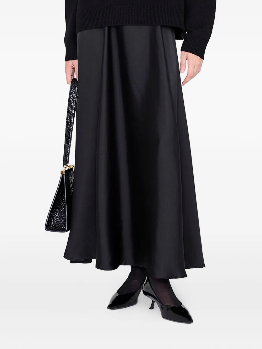 Anine Bing Christina Silk-blend Satin Midi Skirt In Black