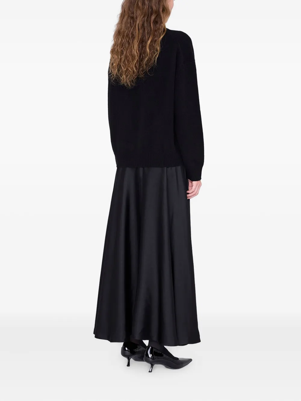 Anine Bing Christina Silk-blend Satin Midi Skirt In Black