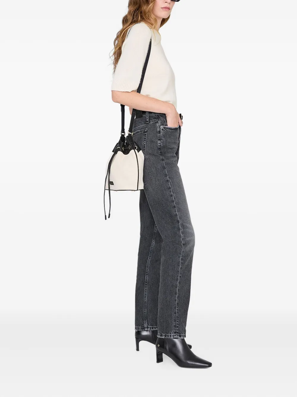 Anine Bing Mini Alana Bucket Bag In White