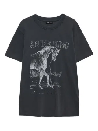 新品タグ付き ANINE BING アニンビン 半袖Tシャツ ホースプリント ANINE BING Lili ホースプリント Tシャツ | ブラック | FARFETCH JP