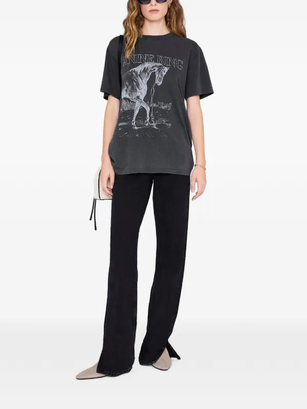 ANINE BING Lili Tee Horse | Black | FARFETCH