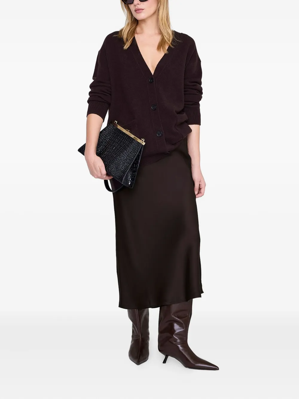 Anine Bing Bar Silk Midi Skirt In Brown