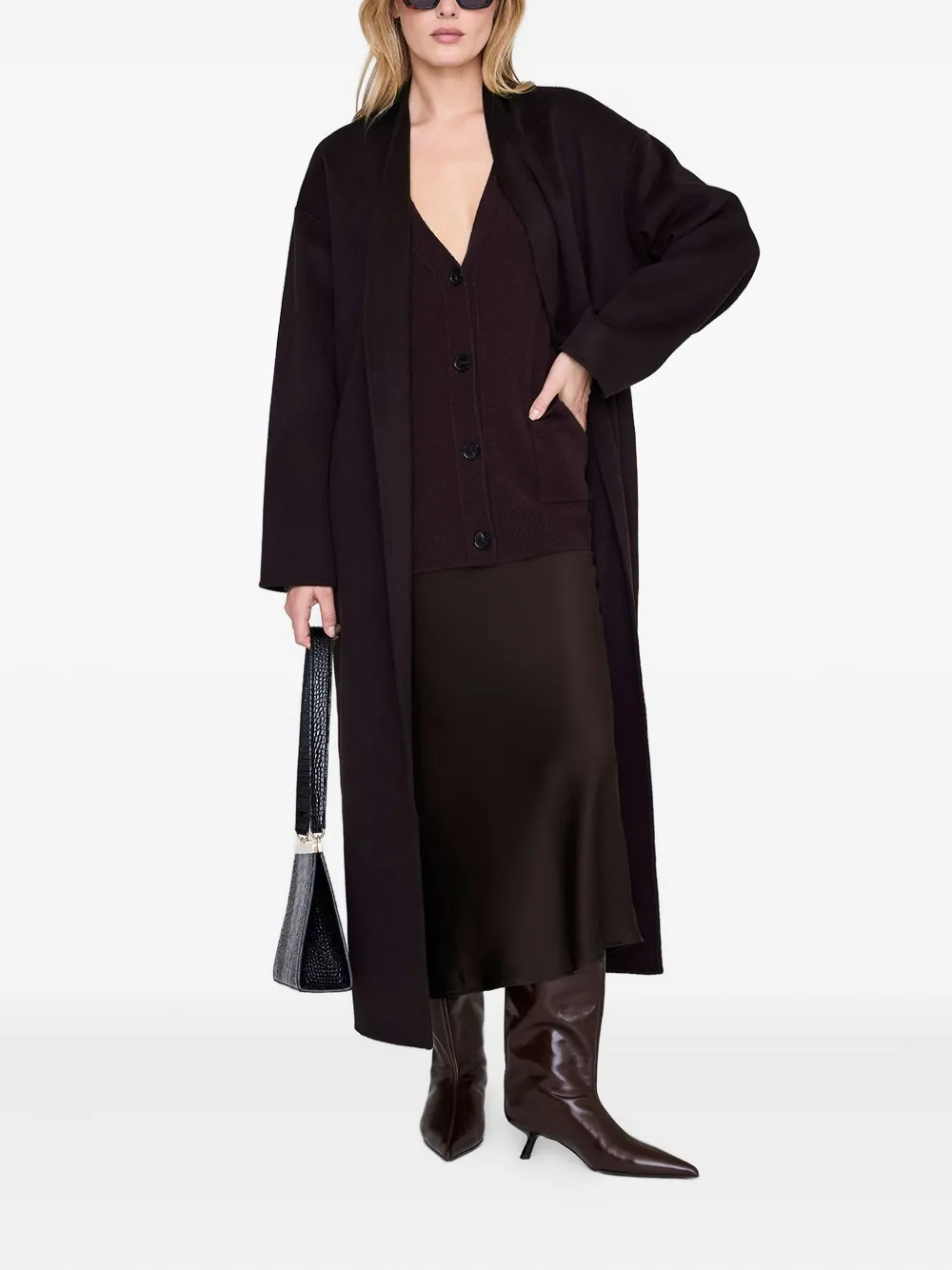 Anine Bing Bar Silk Midi Skirt In Brown