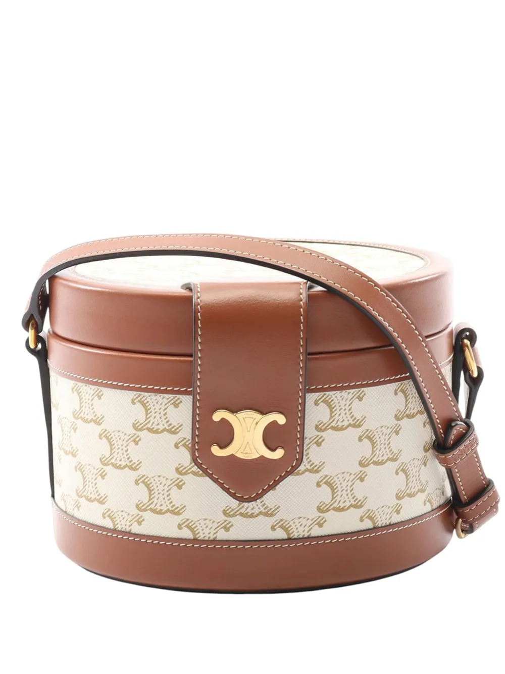 Celine Pre-Owned 2020 Medium Triomphe Coated Canvas Tambour crossbody bag | Brown | Image 1