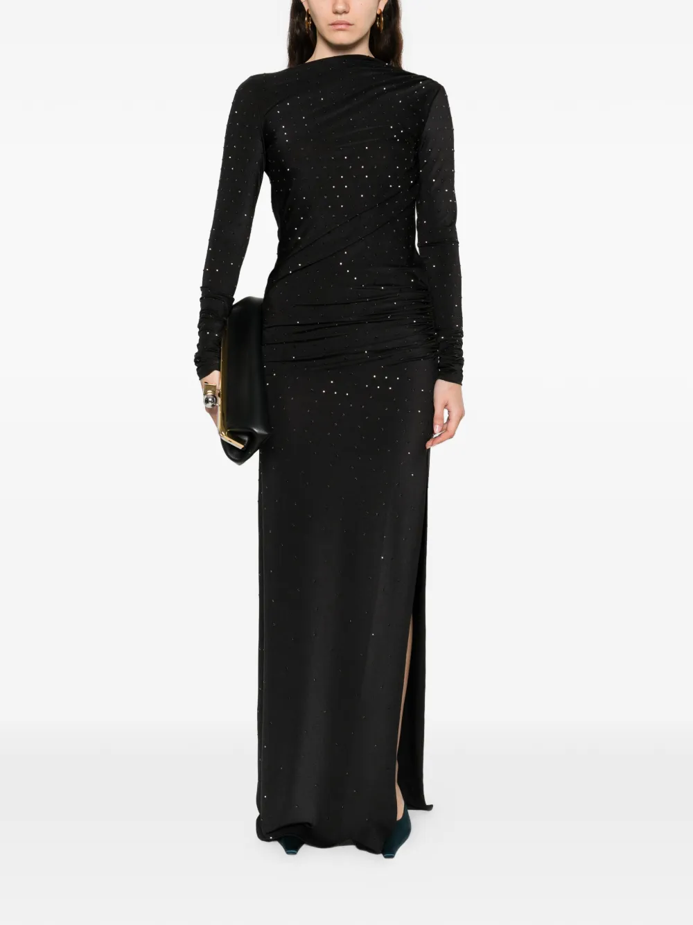 THE ANDAMANE Sophie long-sleeved embellished maxi dress - Zwart