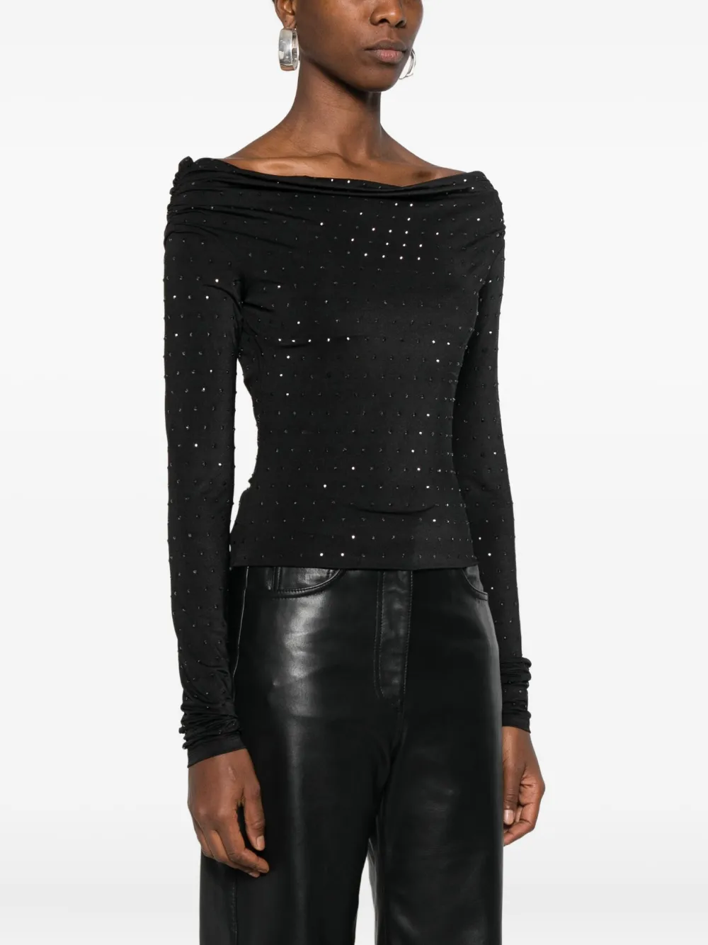 The Andamane Zephyr Embellished Off-shoulder Top In Black