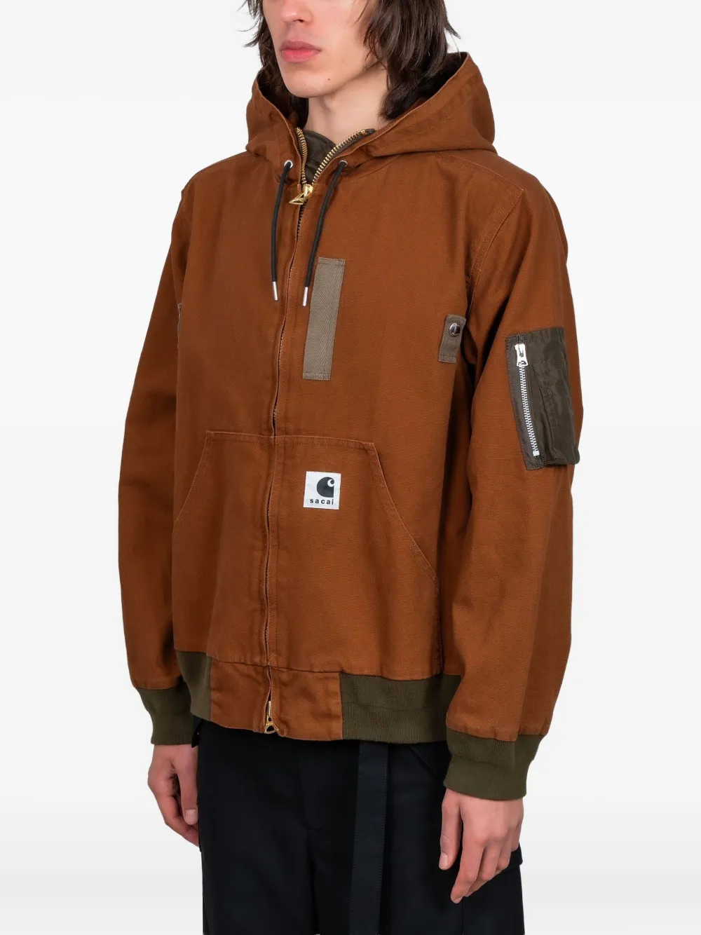 Sacai X Carhartt Wip Washed Duck Hooded Jacket In Brown