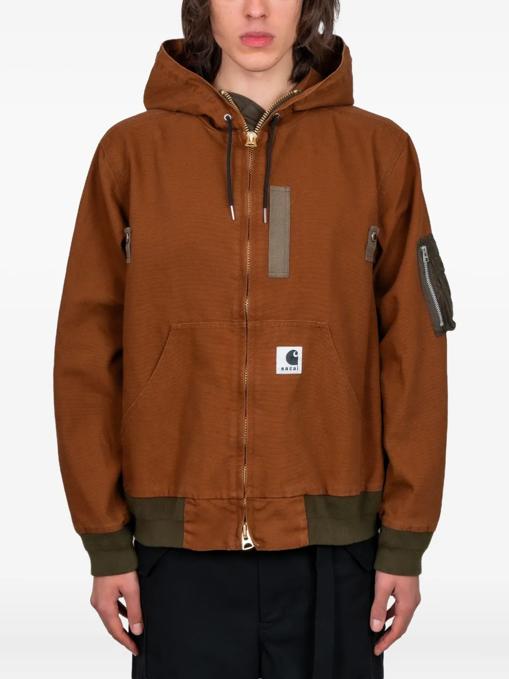 Sacai X Carhartt Wip Washed Duck Hooded Jacket In Brown
