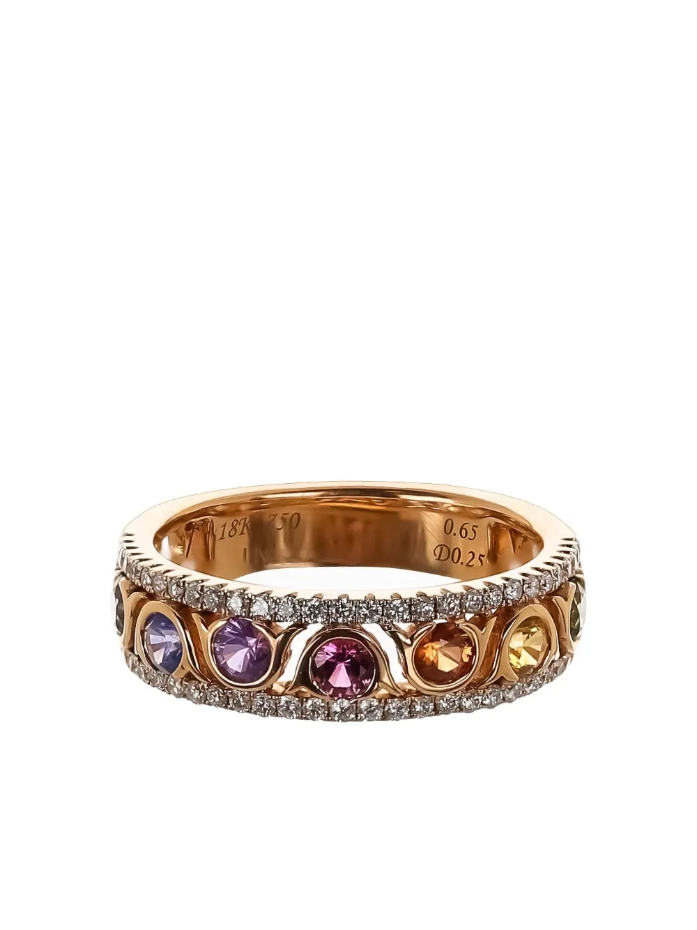 Lisa Nik Anello Rainbow in oro rosa 18 carati con zaffiri