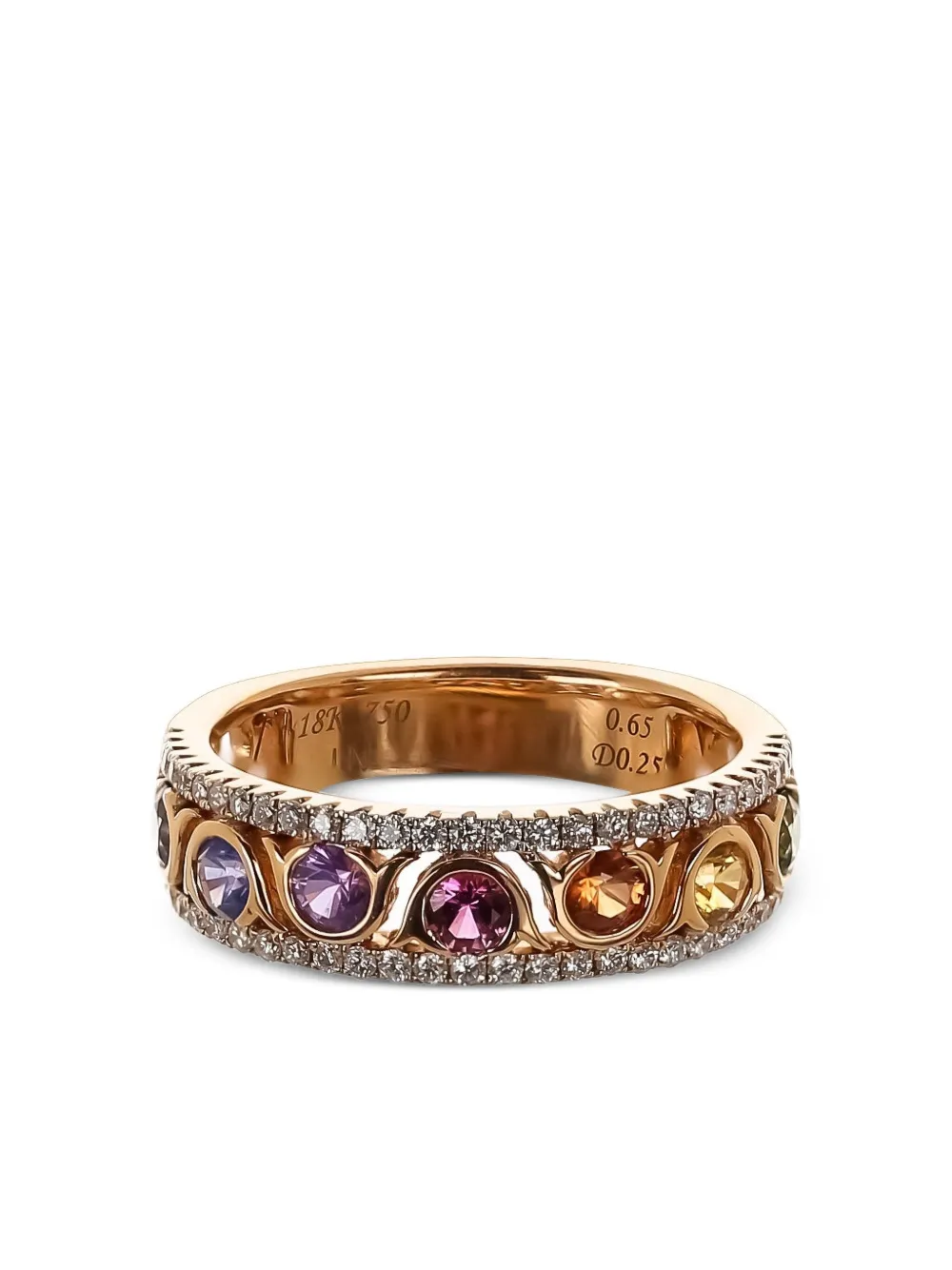 Lisa Nik 18kt Rose Gold Circle Rainbow Sapphire Ring In Gold