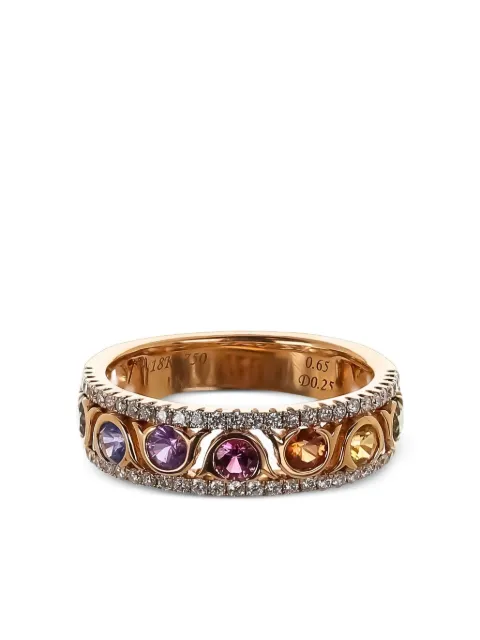 Lisa Nik 18kt rose gold circle Rainbow Sapphire ring