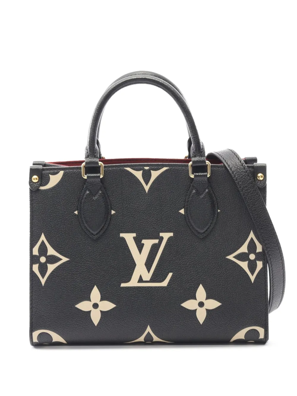 Pre-owned Louis Vuitton 2021-2025 Bicolor Monogram Empreinte Giant Onthego Pm Satchel In Black