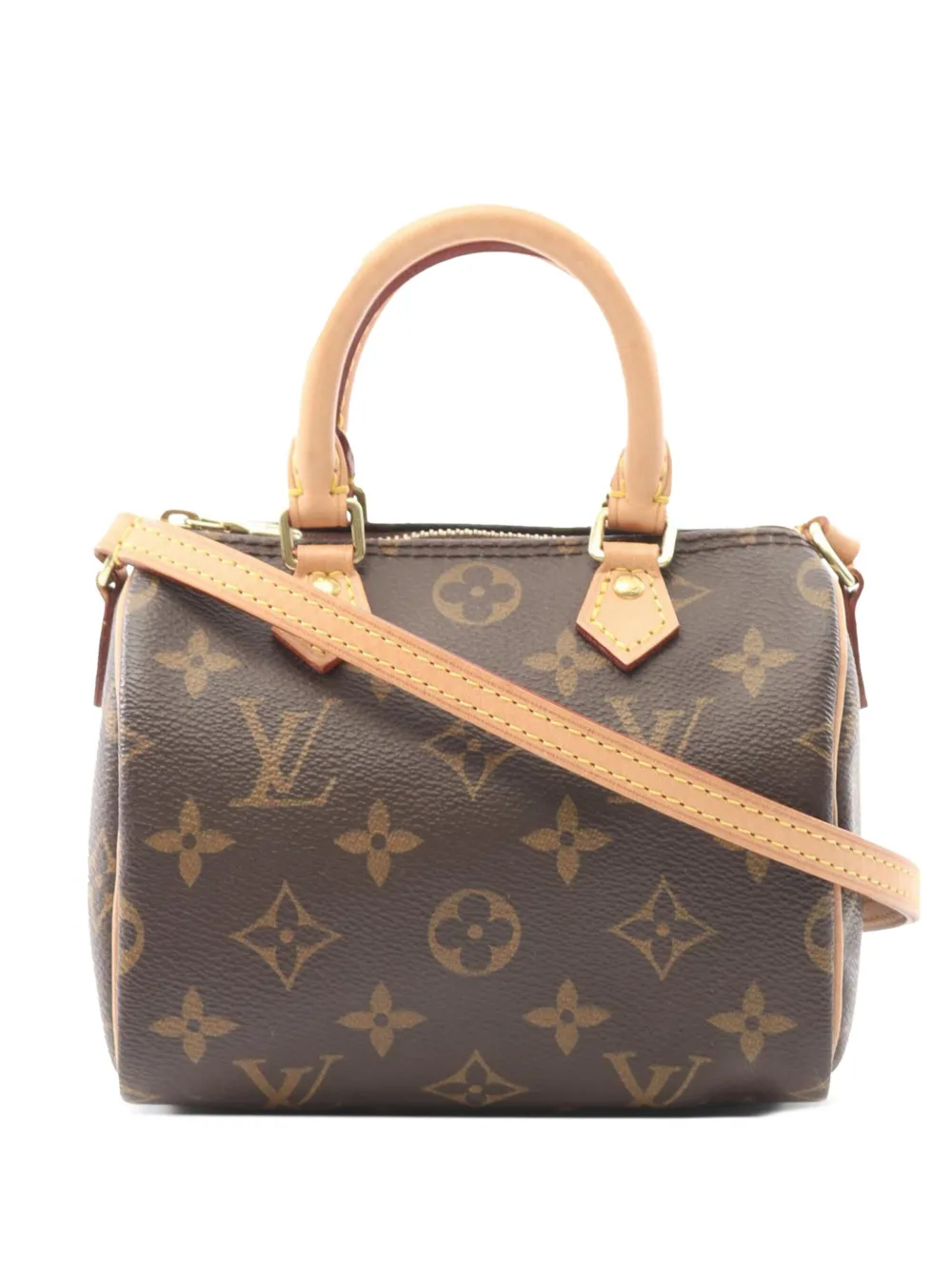 Pre-owned Louis Vuitton 2020 Monogram Nano Speedy Bandouliere Satchel In Brown
