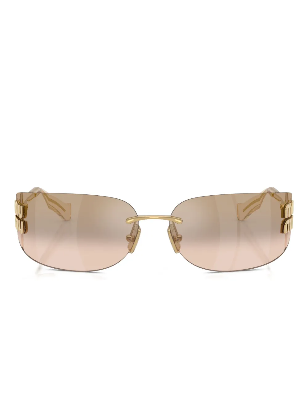 Miu Miu Logo-plaque Rimless Sunglasses In Gold