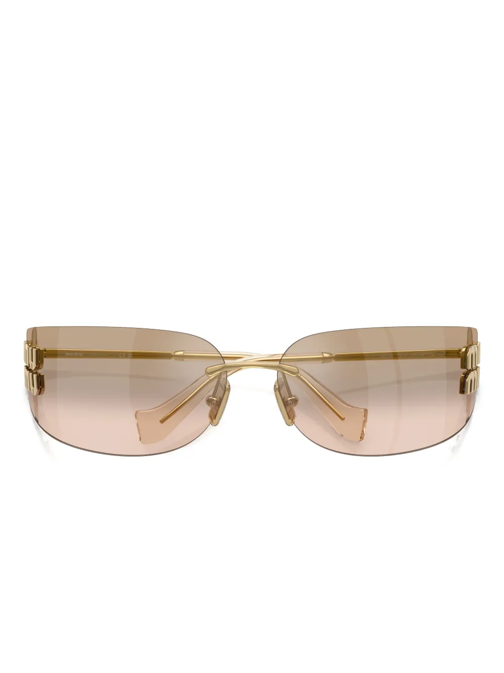 Miu Miu Logo-plaque Rimless Sunglasses In Gold