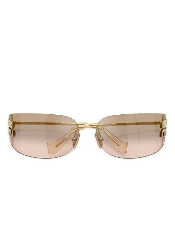 Miu Miu Gold and Brown Rimless Sunglasses Miu Miu MU A54S Gold Brown Oval Rimless Sunglasses  main image 2
